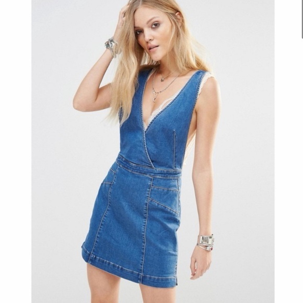 Free People Denim Pinafore Mini Dress